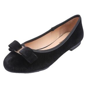 Feversole Women's Size 7.5 Cute Bow Trim Ballet Flats Black Velvet NWOT